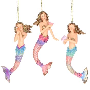 Gisela Graham Resin Pastel Mermaid Decoration - 3 Assorted