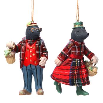 Gisela Graham Mr and Mrs Mole Decorations - 2 Assorted