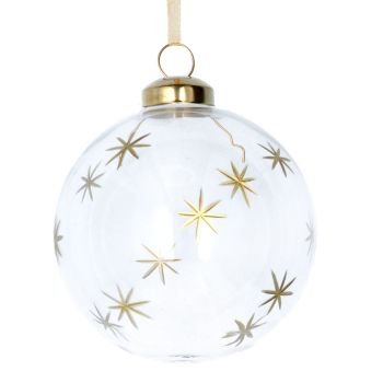 Gisela Graham Clear Glass Bauble with Gold Etched Stars