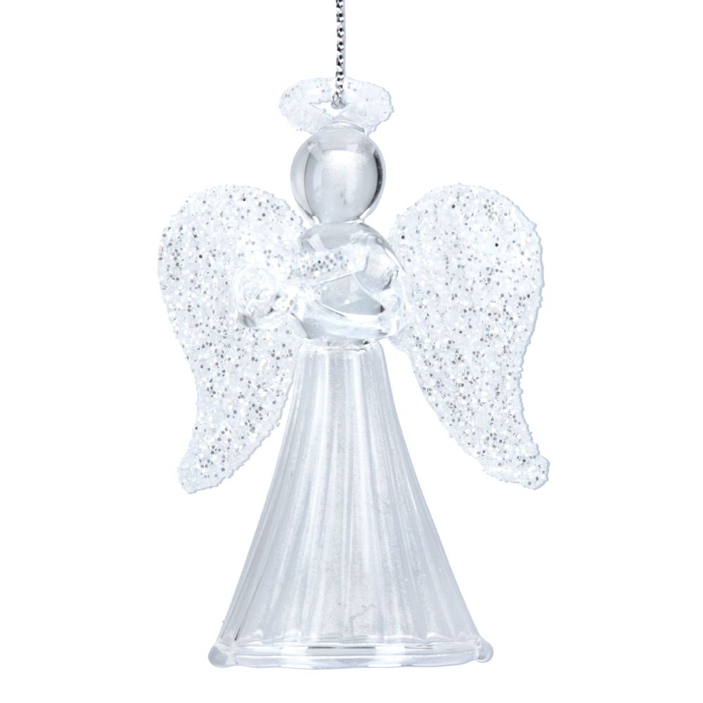 Gisela Graham Clear and Glitter Glass Angel Decoration