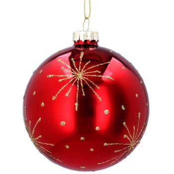 Gisela Graham Red Glass Bauble with Gold Starburst