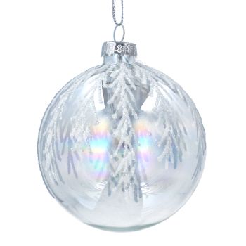 Gisela Graham Iridescent Glass Bauble with Silver Glitter Twigs