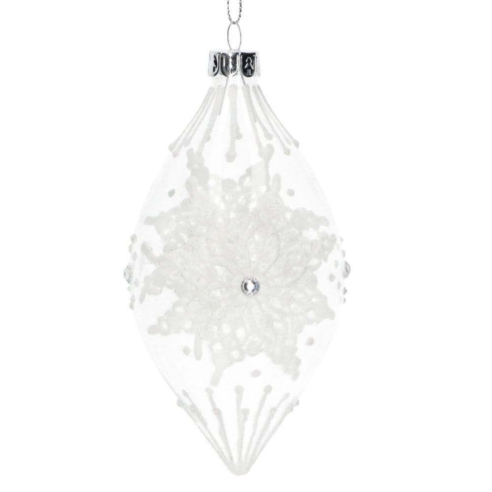 Gisela Graham Clear Glass Teardrop with Lace Snowflake