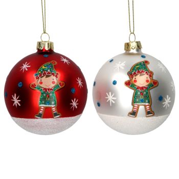 Gisela Graham Painted Elf Bauble - 2 Assorted