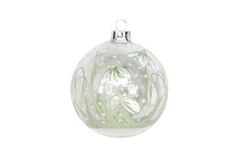 Gisela Graham Clear Glass Bauble with Painted Snowdrops