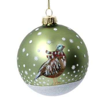 Gisela Graham Matte Green Bauble with Partridge