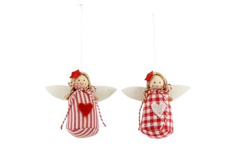 Gisela Graham Red and White Check Fabric Fairies - Set of 2