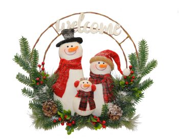 Snowman Family 'Welcome' Wreath
