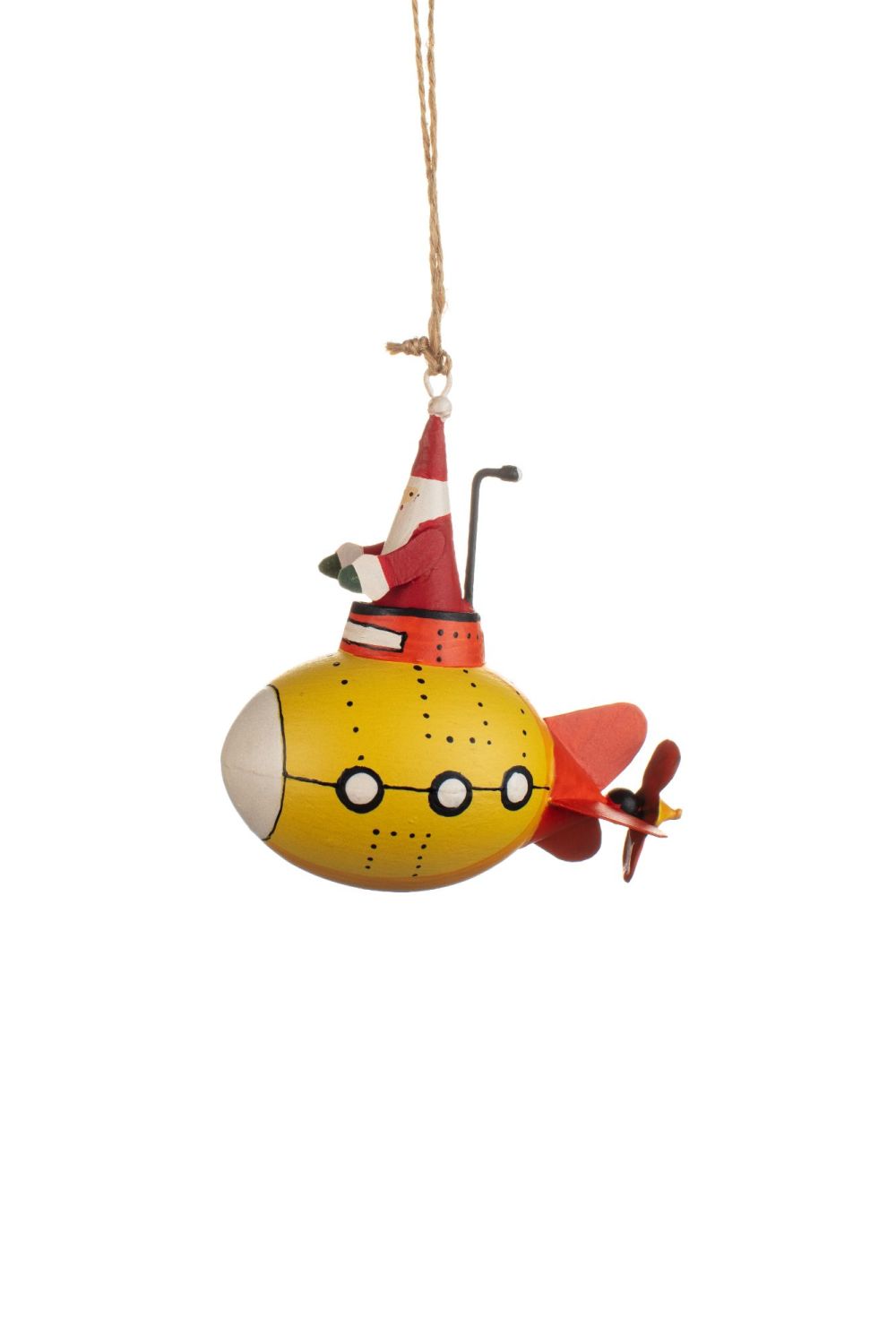 Shoeless Joe Santa in a Yellow Submarine Decoration