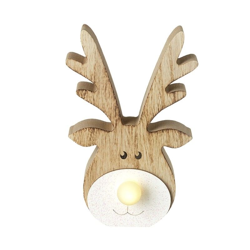 Wooden LED Reindeer with Light Up Nose Ornament