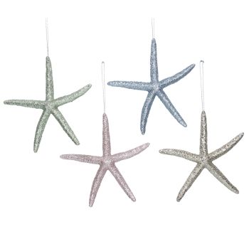 Gisela Graham Pastel Glitter Starfish Decorations- 4 Assorted
