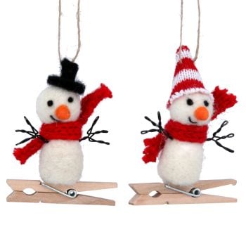 Gisela Graham Wool Snowmen Peg Decorations - Set of Two