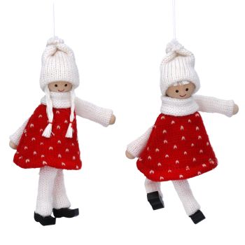 Gisela Graham Set of Two Knitted Scandi Doll Decorations