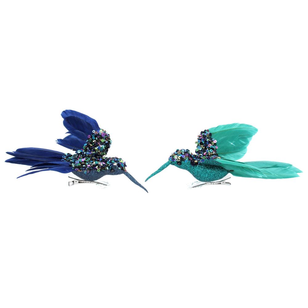 Gisela Graham Set of Two Sequin and Feather Hummingbird Clips