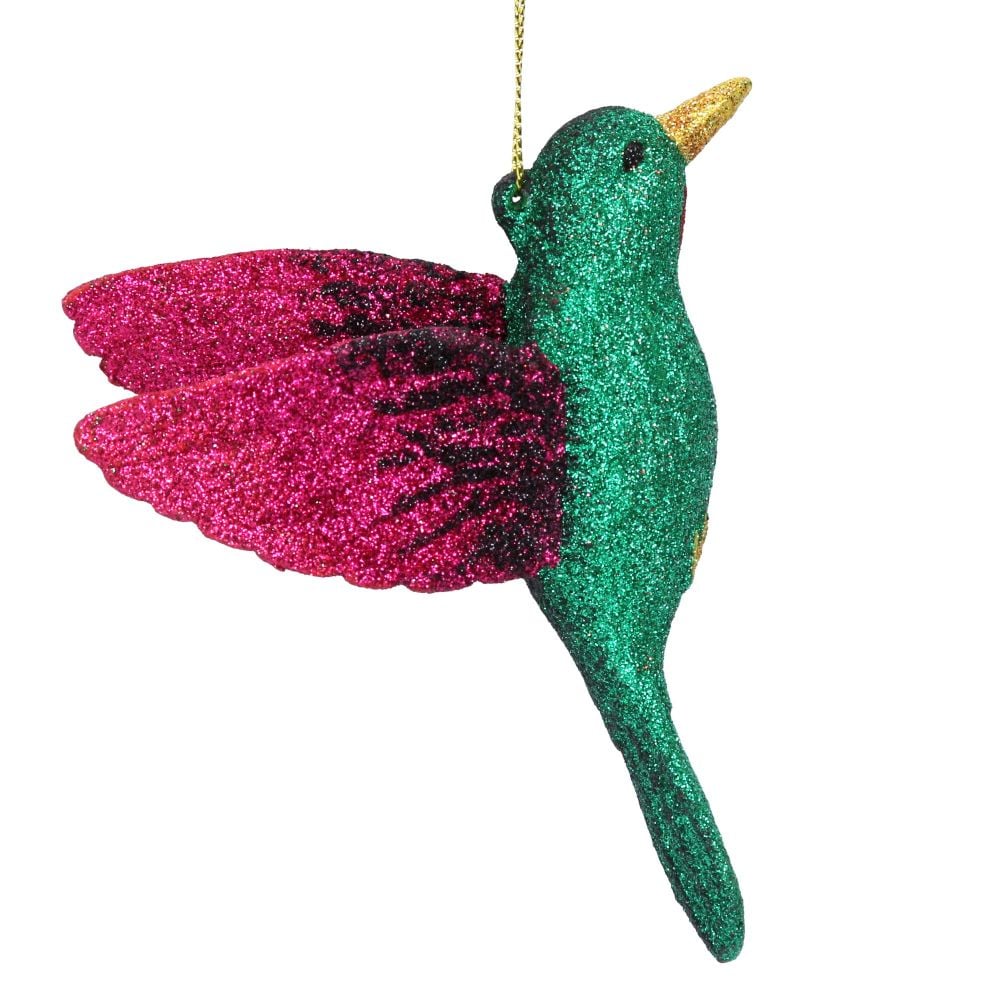 Gisela Graham Green and Pink Glitter Hummingbird Decoration