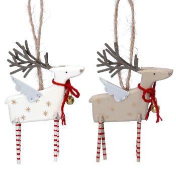 Gisela Graham Wooden Reindeers with Tin Wings - 2 Assorted