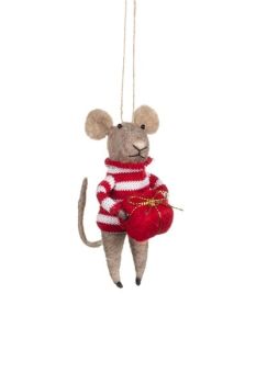 Felt Mouse with Stripy Jumper and Gift Decoration