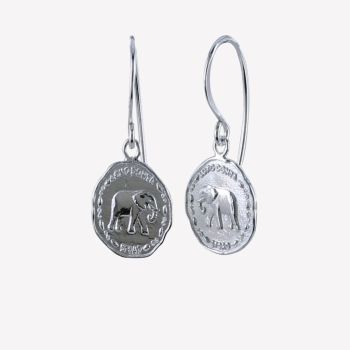 Sterling Silver Elephant Coin Earrings