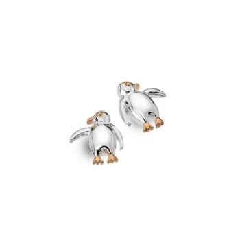 Sterling Silver and Rose Gold Penguin Studs