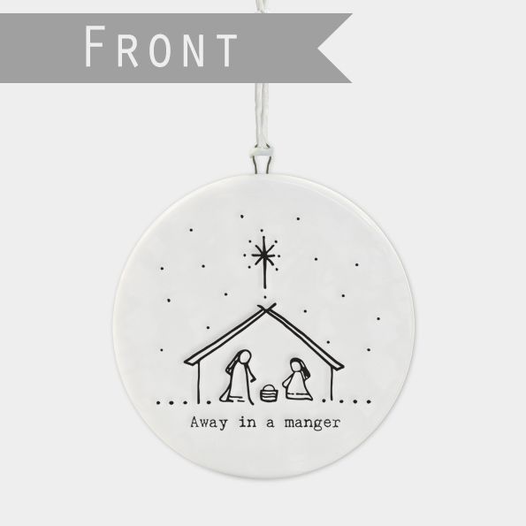 East of India Flat Porcelain 'Away in a Manger' Nativity Bauble