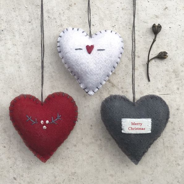 East of India Felt Stitch Heart Decorations - Medium