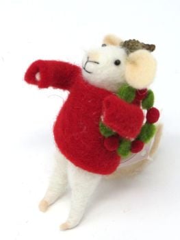 Felt Mouse with Acorn Hat and Wreath