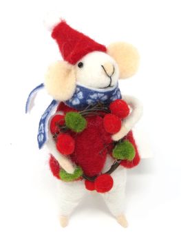 Felt Mouse with Santa Hat and Wreath