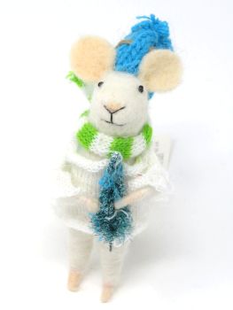 Felt Mouse with Blue Hat and Christmas Tree