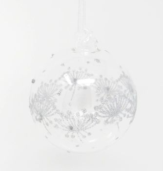 Winter's Tale Glass Flower Head Bauble - Silver