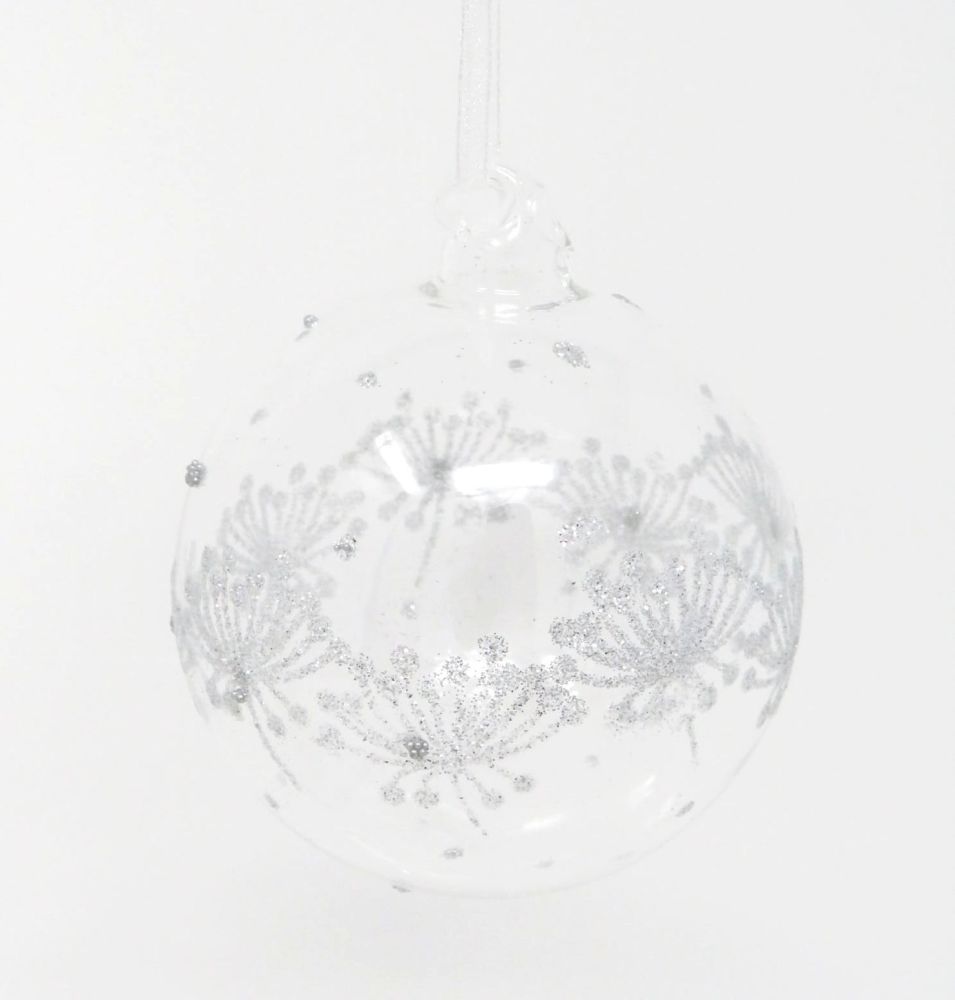 The Original Winter's Tale Glass Flower Head Bauble - Silver