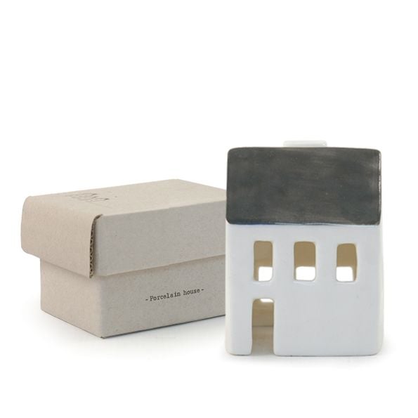 East of India Porcelain Tealight House - Small Grey Roofed