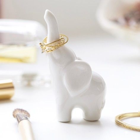 Ceramic Elephant Ring Holder - White