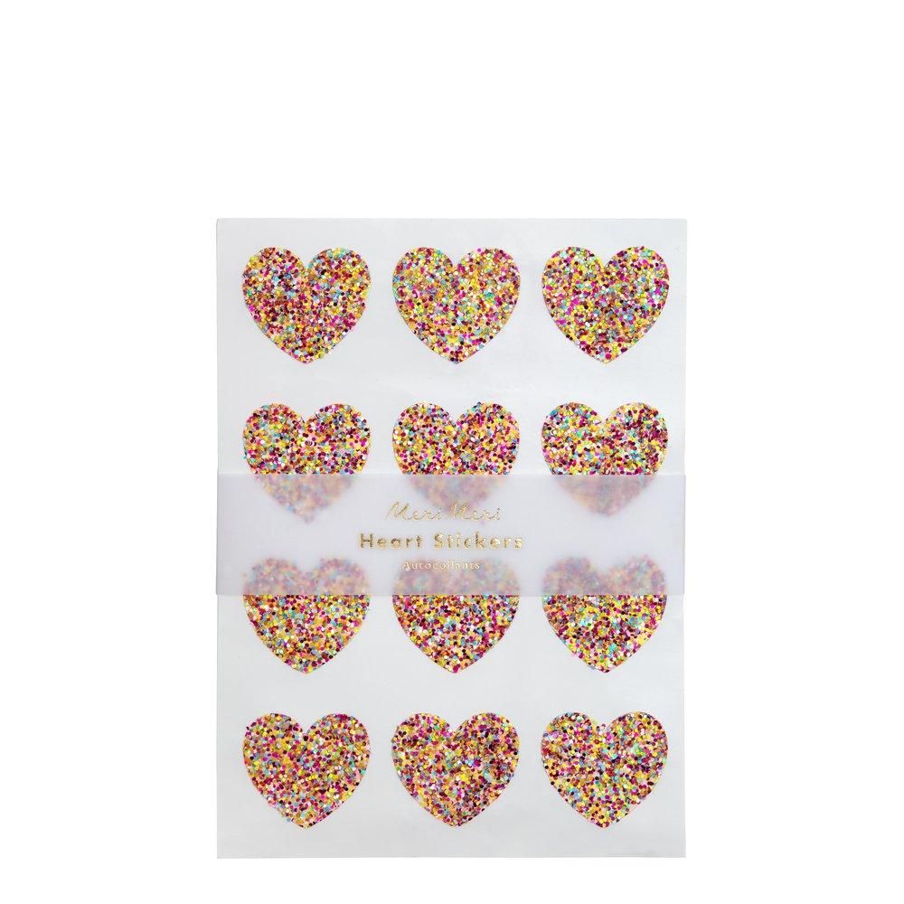 Meri Meri Glitter Heart Sticker Sheets  - Pack of 10