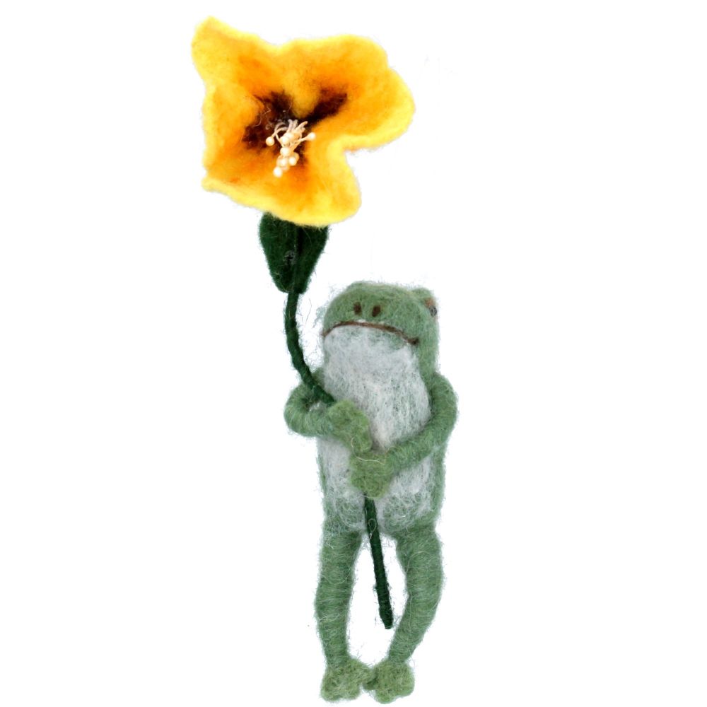 Gisela Graham Woollen Frog with Yellow Flower Decoration
