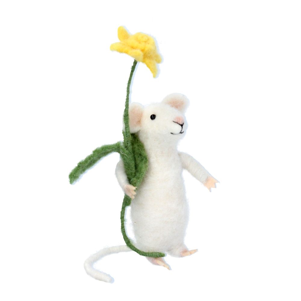 Gisela Graham Woollen Mouse with Daffodil Decoration