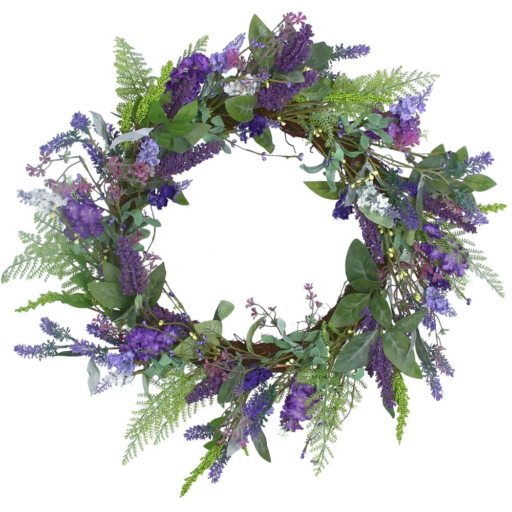 Gisela Graham Blue and Purple Lavender & Leaf Wreath
