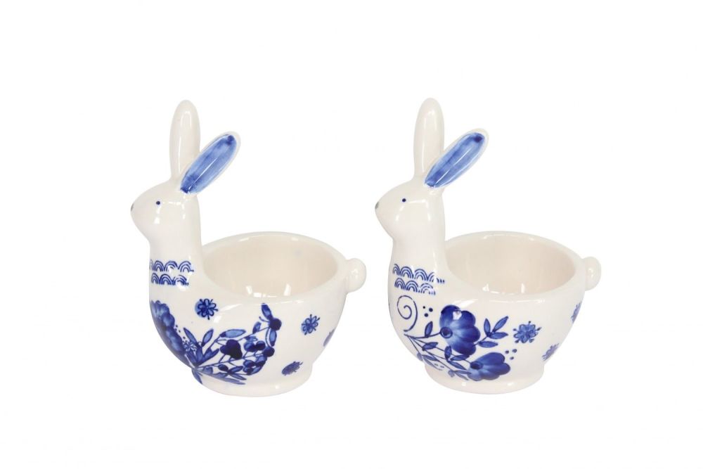 Gisela Graham Ceramic Bunny Egg Cup - Blue Floral