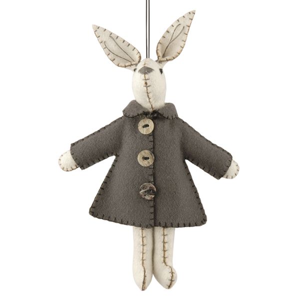 East of India Felt Bunny in a Grey Jacket Decoration