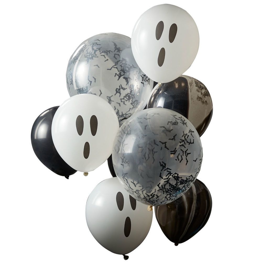 Ginger Ray Ghosts, Confetti Bats and Black Marble Halloween Balloon Cluster