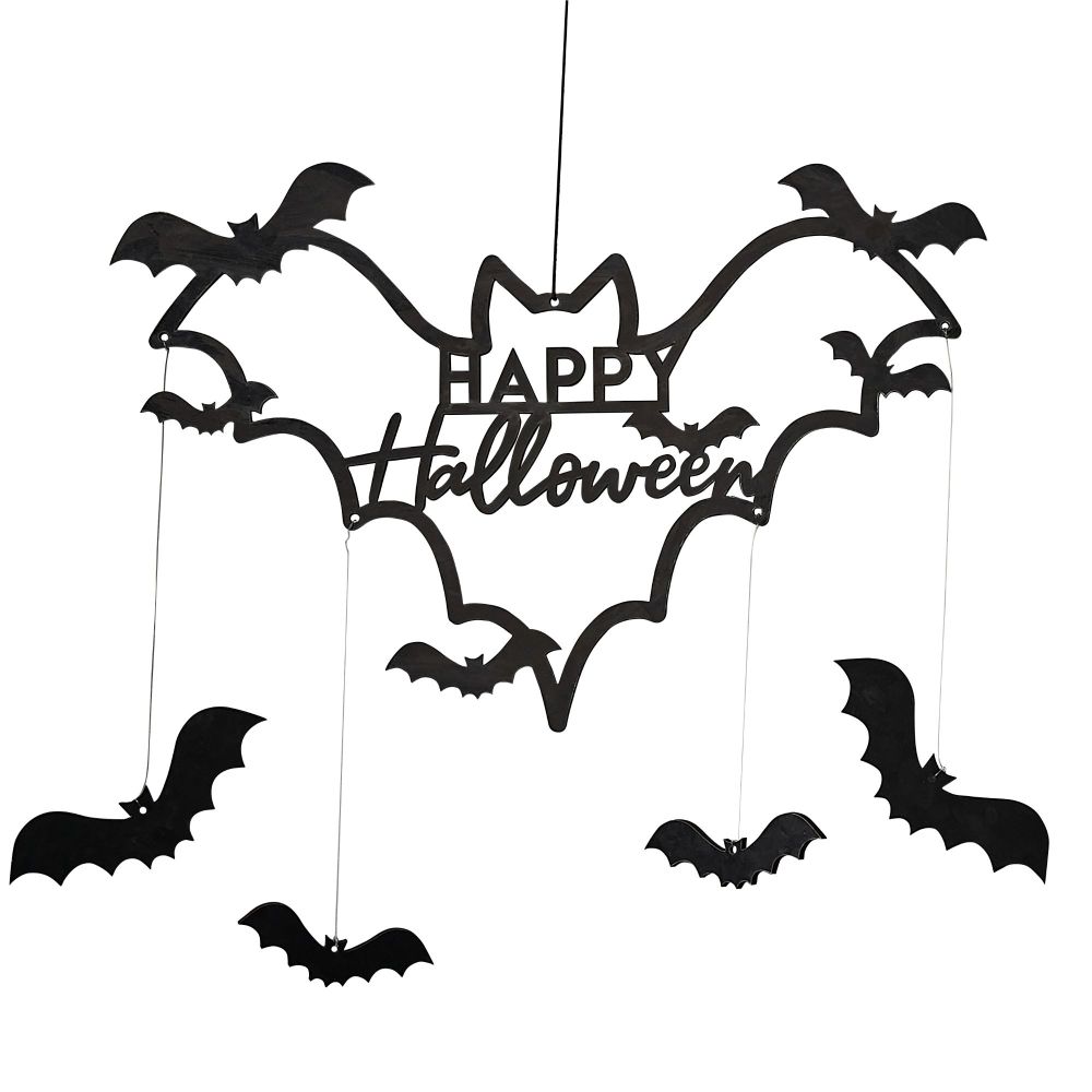 Black Wood Bat Halloween Wreath
