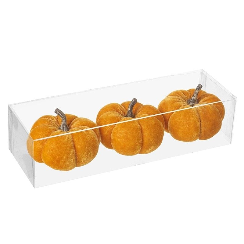 Orange Velvet Pumpkins - Set of 3