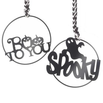 Boo To You and Spooky Black Metal Sign Mix - Set of 2