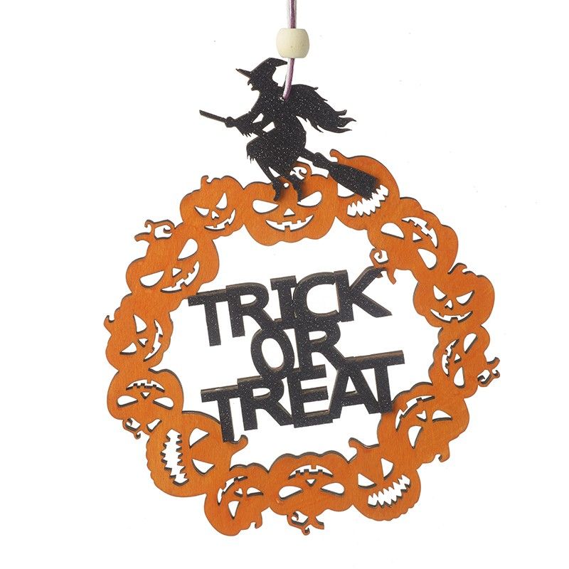 Trick or Treat Witch and Pumpkin Hanging Sign