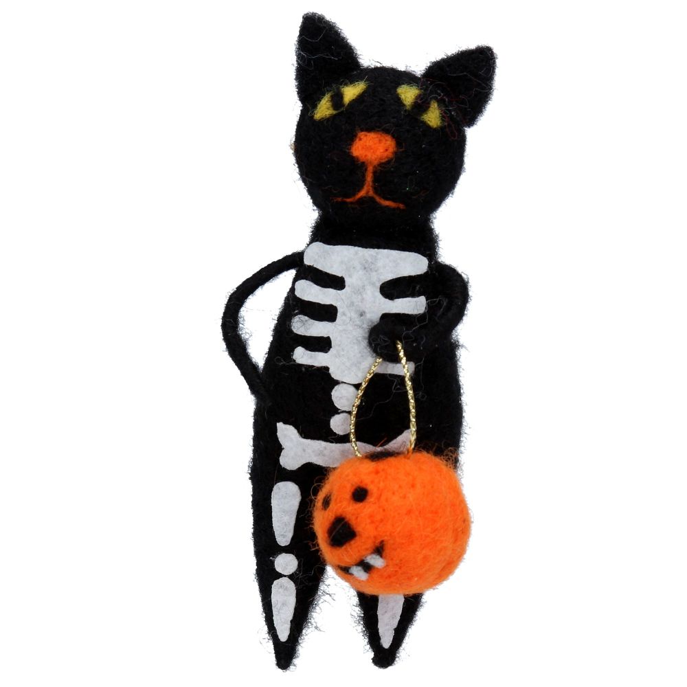 Gisela Graham Woollen Skeleton Cat Decoration 