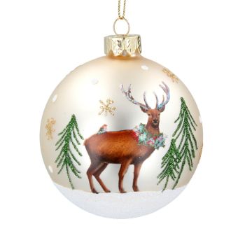 Gisela Graham Matte Cream Bauble with Stag Design