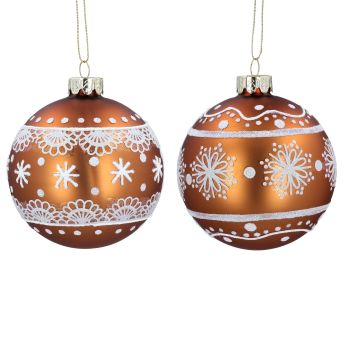 Gisela Graham Copper Lace Design Bauble - Two Assorted