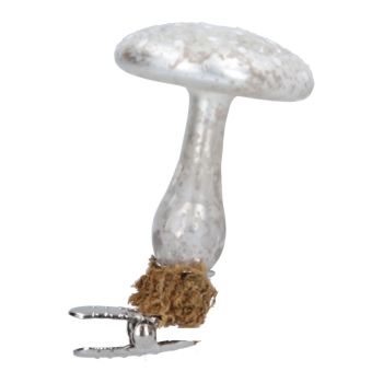 Gisela Graham White and Silver Glass Toadstool Decoration