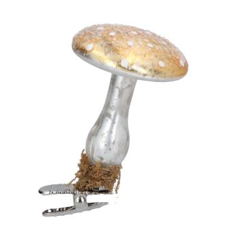 Gisela Graham White and Gold Glass Toadstool Decoration