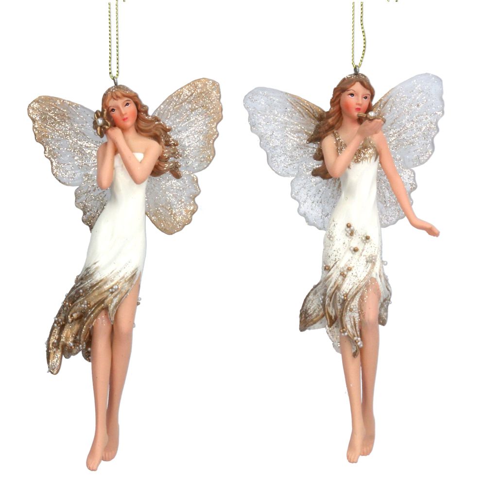 Gisela Graham Tall Cream and Gold Fairy Decoration - 2 Assorted