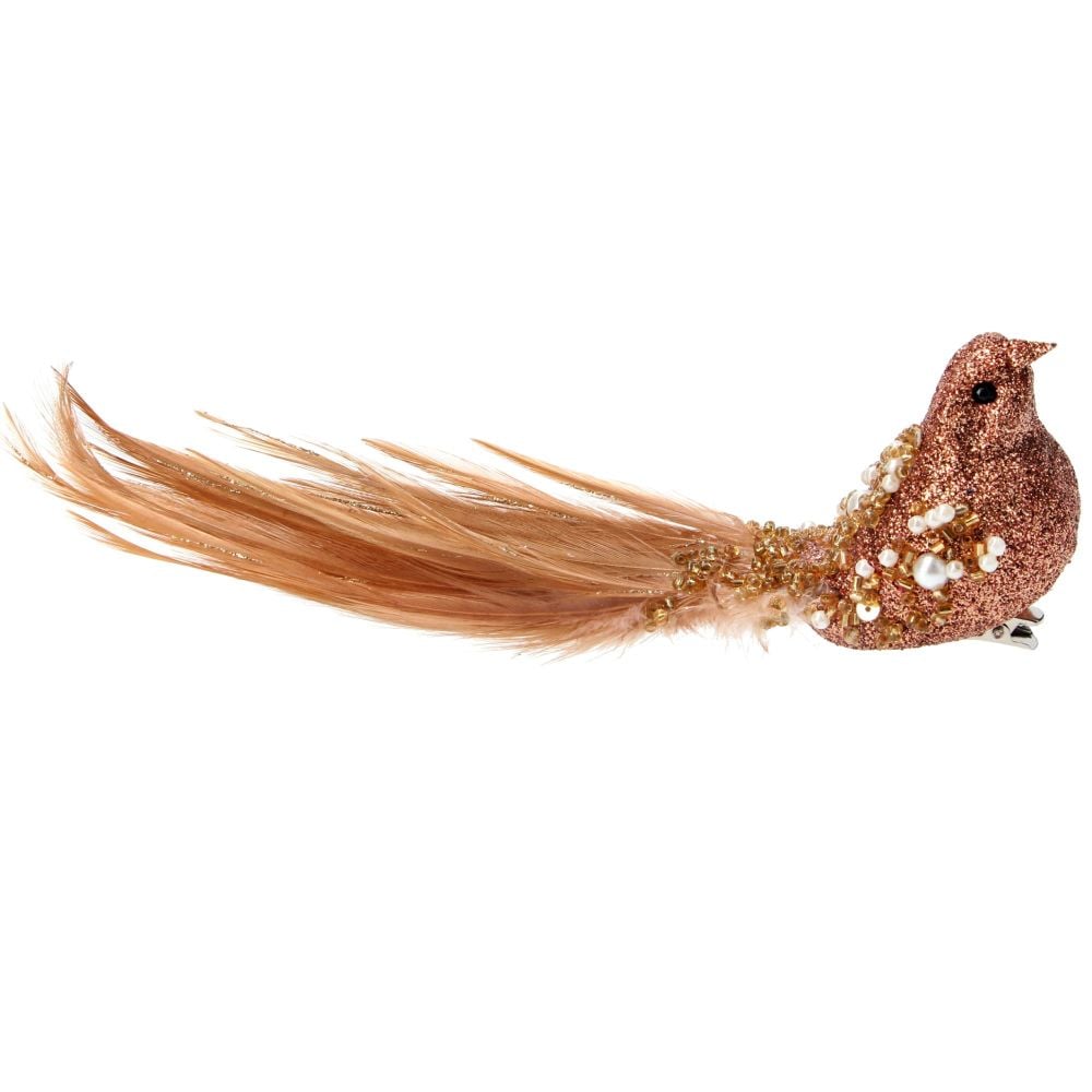 Gisela Graham Copper Glitter Clip Bird Decoration